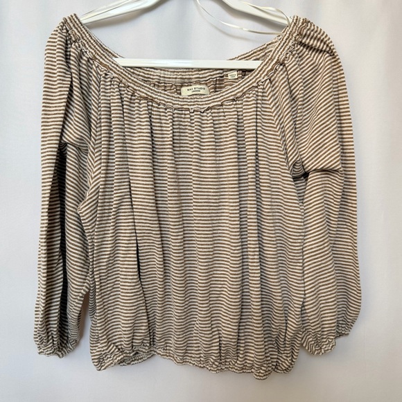 Max Studio Tops - Max Studio Off-Shoulder Striped blouse in Beige and White